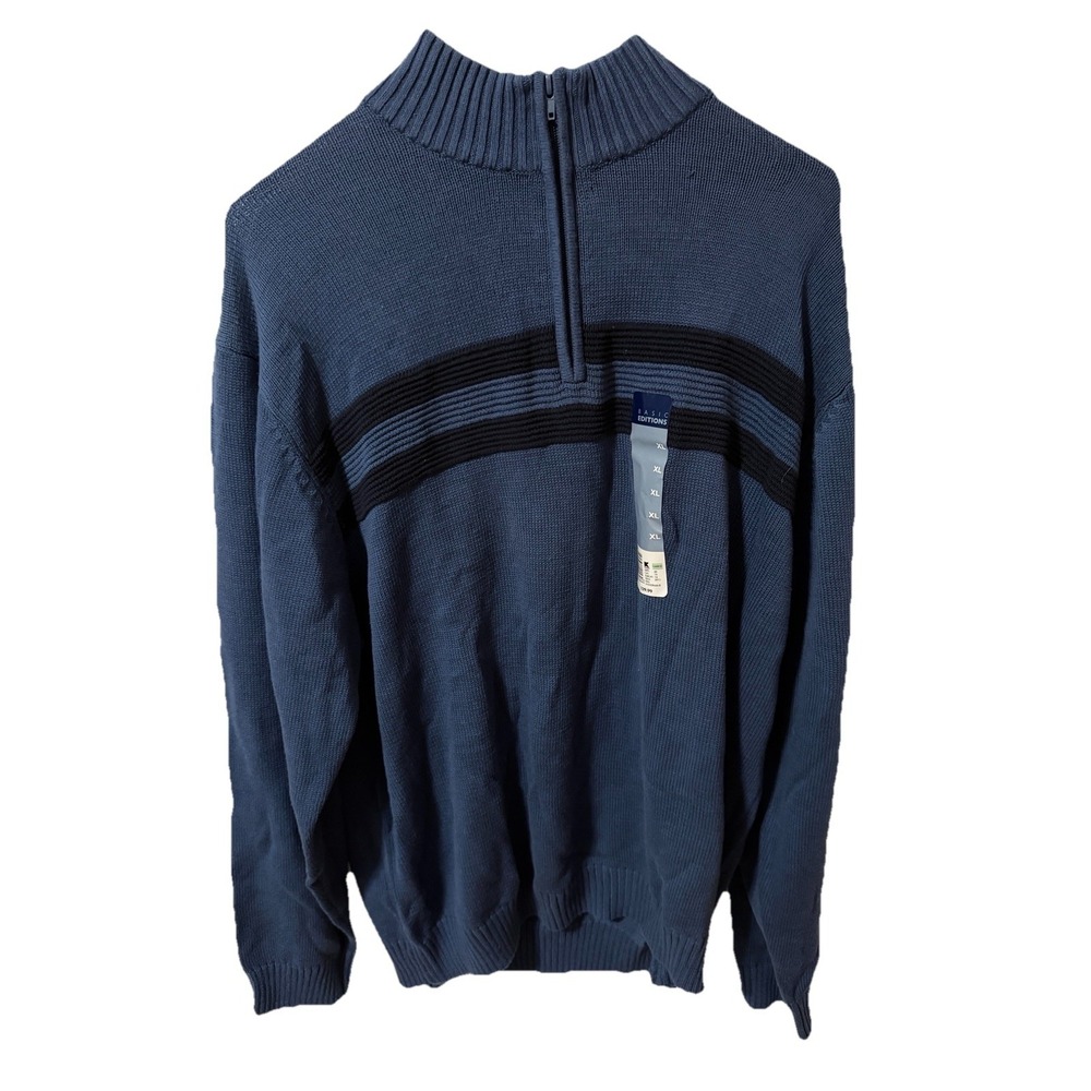 Basic Editions men's blue quarter-zip sweater Navy Size XL